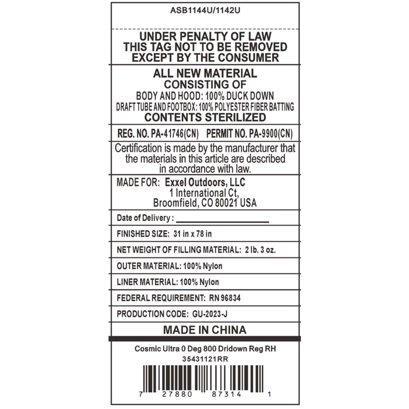 Kelty Cosmic Ultra 0 Deg 800 DriDown Sleeping Bag, Regular Size, Right-Hand 8 Kelty Cosmic Ultra 0 Deg 800 DriDown Sleeping Bag, Regular Size, Right-Hand - Image 6