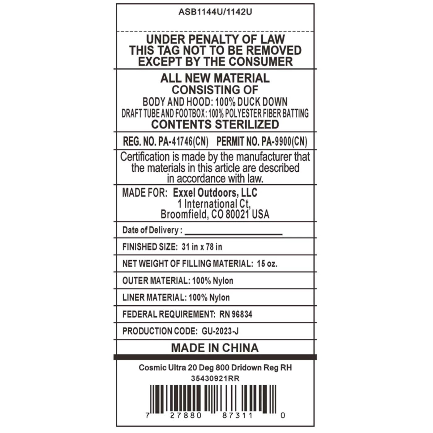 Kelty Cosmic Ultra 20 Deg 800 DriDown Sleeping Bag, Regular Size, Right-Hand 8 Kelty Cosmic Ultra 20 Deg 800 DriDown Sleeping Bag, Regular Size, Right-Hand - Image 6
